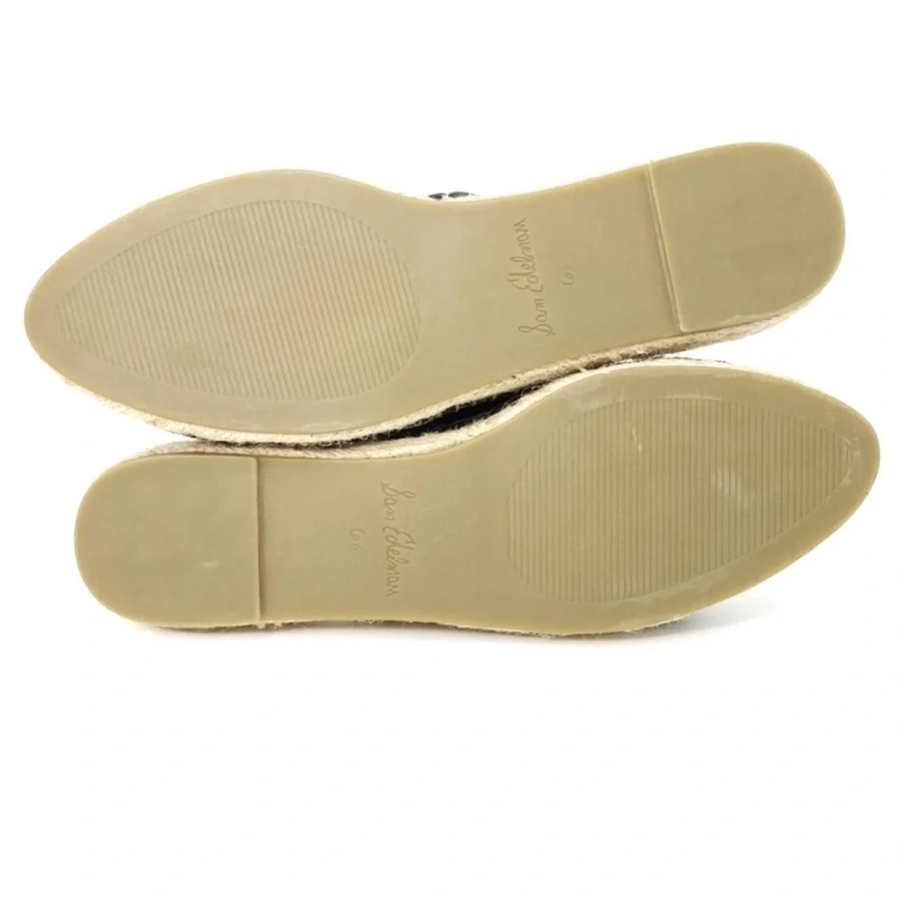 Sam Edelman Espadrille Mules Lynda Black Leather Shoes Size 6.5 Bow Slides New